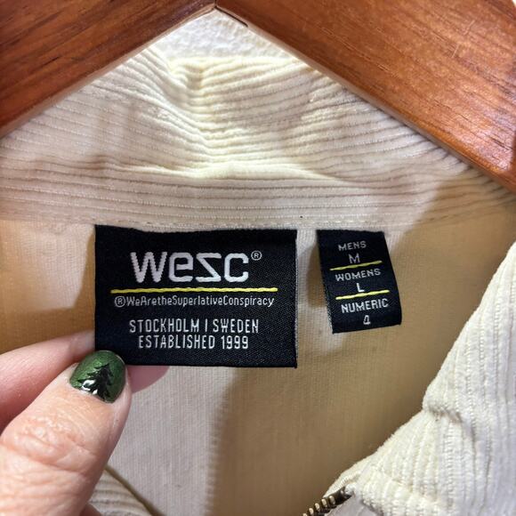 WESC Cream Corduroy Zip Jacket Men’s M Women’s L 100% Cotton Streetwear - Picture 3 of 7